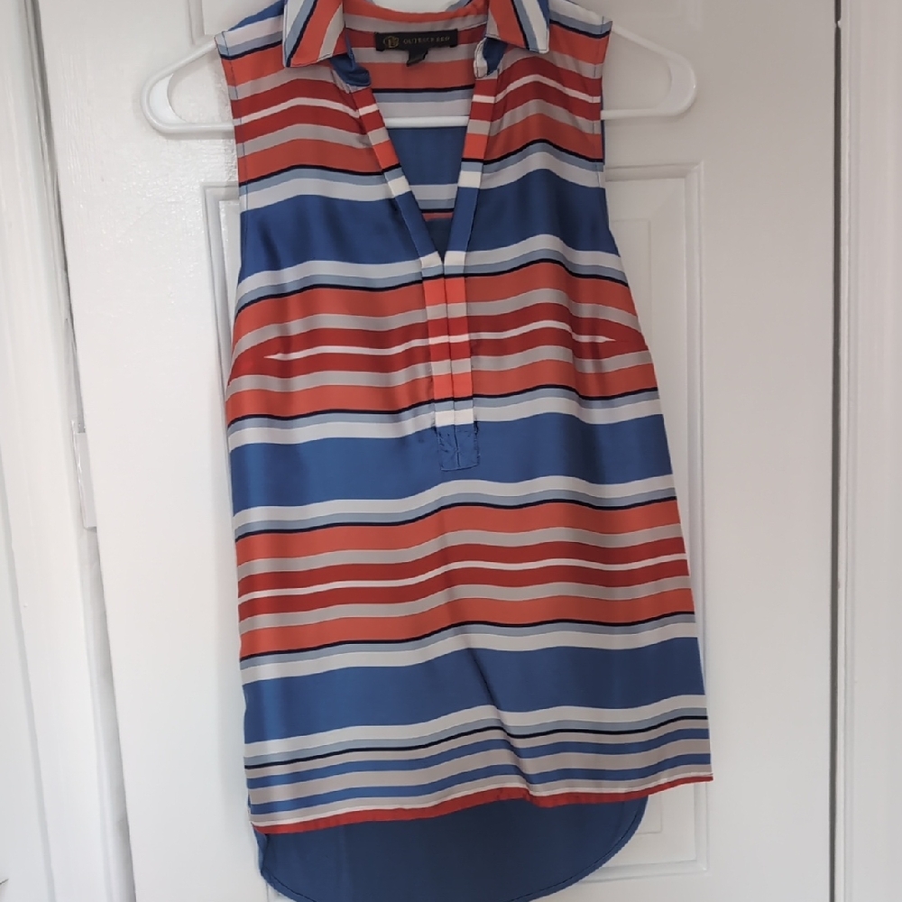 Red and Blue Sleeveless Blouse